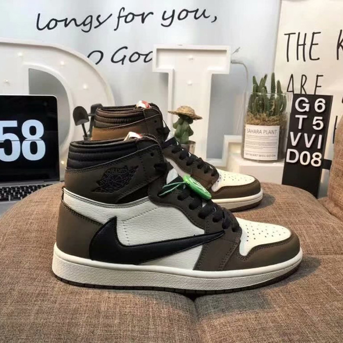 Air Jordan 1 AJ1 High Help Basketball Shoes-Brown/White
