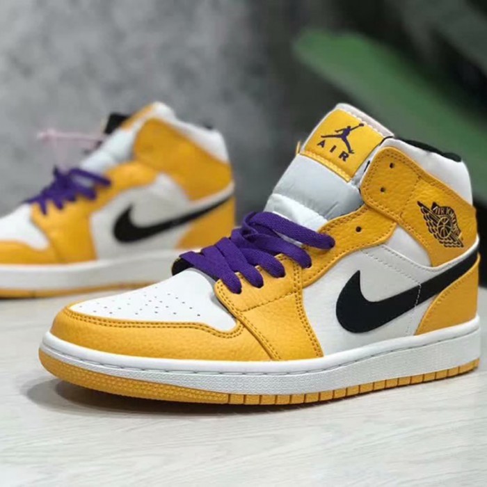 AIR JORDAN 1 AJ1 Classic Retro Basketball Shoes-Yellow/White_75205