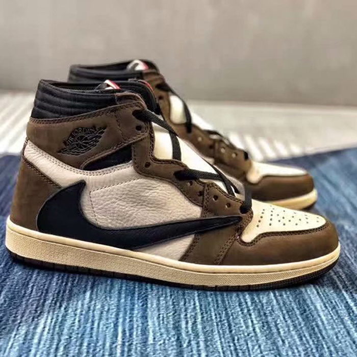 Travis Scott x Air Jordan 1 AJ1 Prime Asia Running Shoes-Brown/White_64356