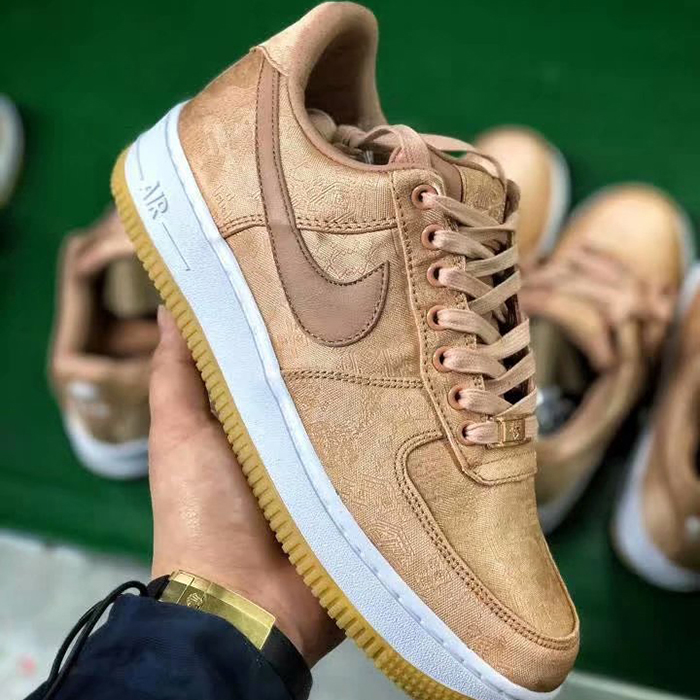 Air Force 1 Low Clot Rose Gold Silk AF1 Running Shoes-Gold/White_37902