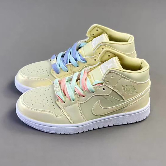 Crossover Air Jordan 1 Mid AJ1 Running Shoes-Light Yellow-1717106