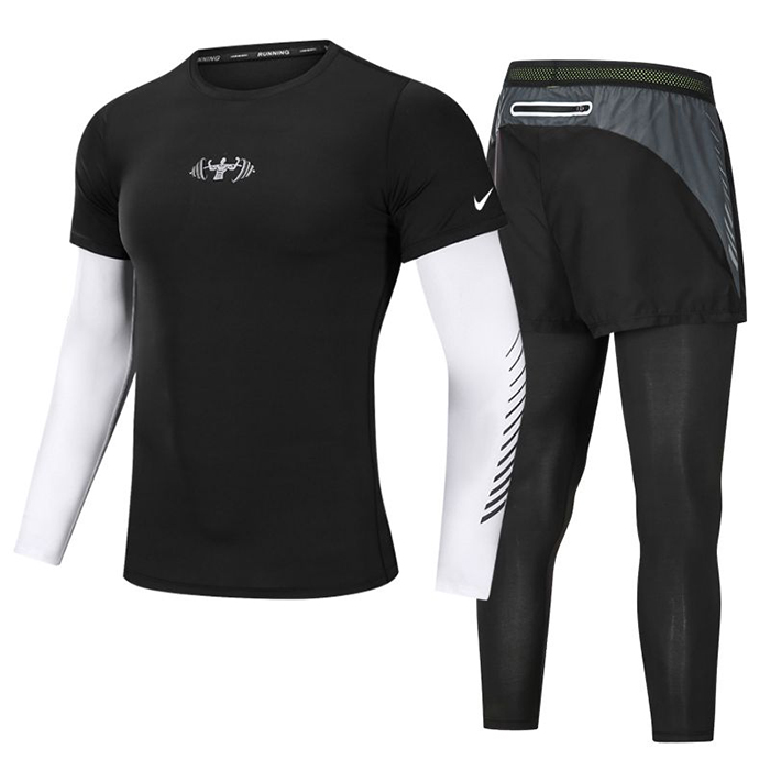2 Piece Set Quick drying For men's Running Fitness Sports Wear Fitness Clothing men Training Set Sport Suit-4961224