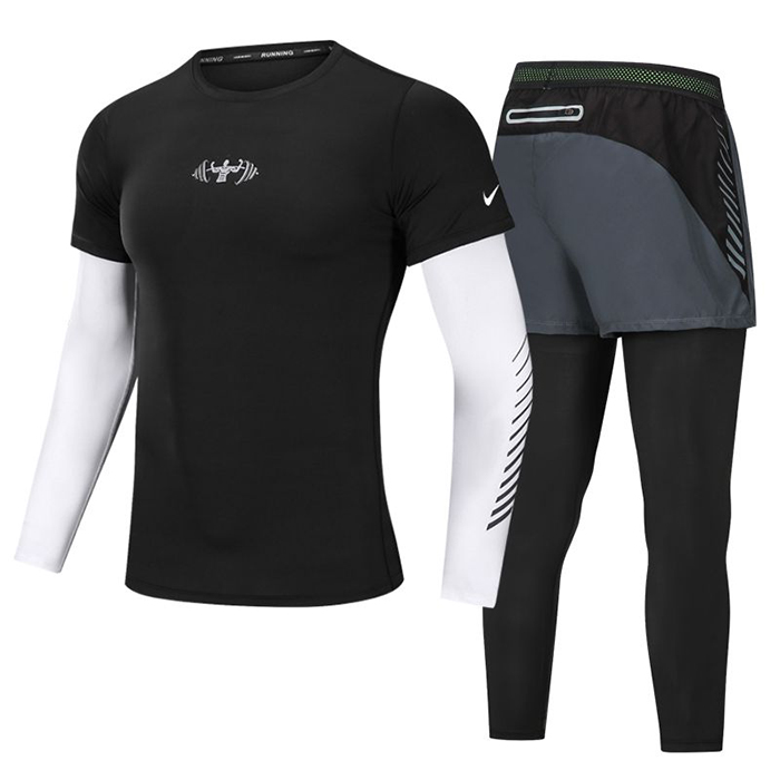 2 Piece Set Quick drying For men's Running Fitness Sports Wear Fitness Clothing men Training Set Sport Suit-9525477