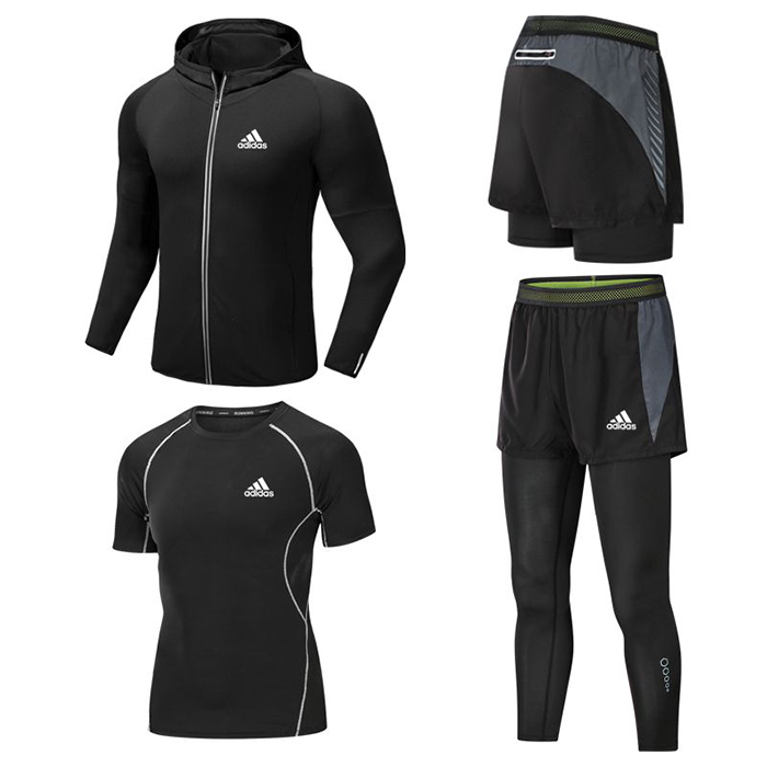 Adidas 4 Piece Set Quick drying For men's Running Fitness Sports Wear Fitness Clothing men Training Set Sport Suit-5871399