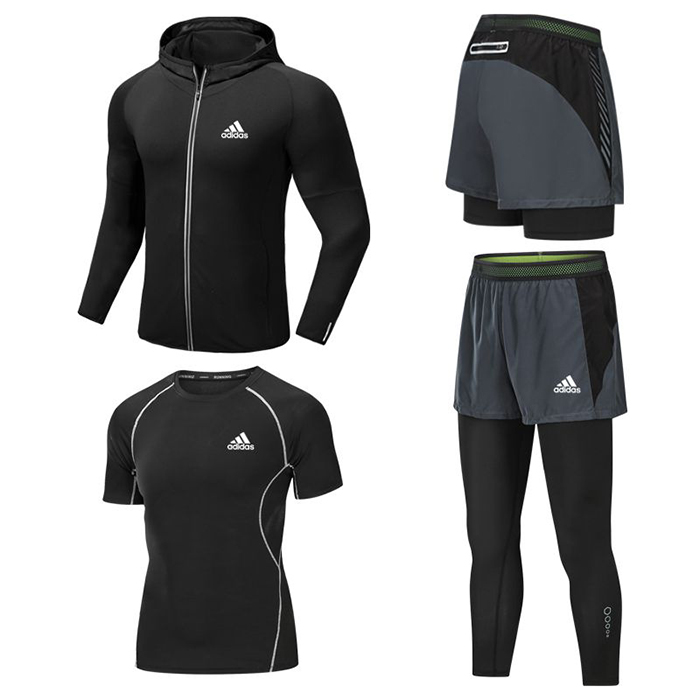 Adidas 4 Piece Set Quick drying For men's Running Fitness Sports Wear Fitness Clothing men Training Set Sport Suit-3725235