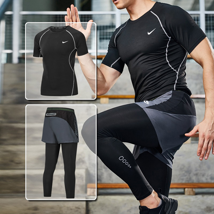 2 Piece Set Quick drying For men's Running Fitness Sports Wear Fitness Clothing men Training Set Sport Suit-2921805