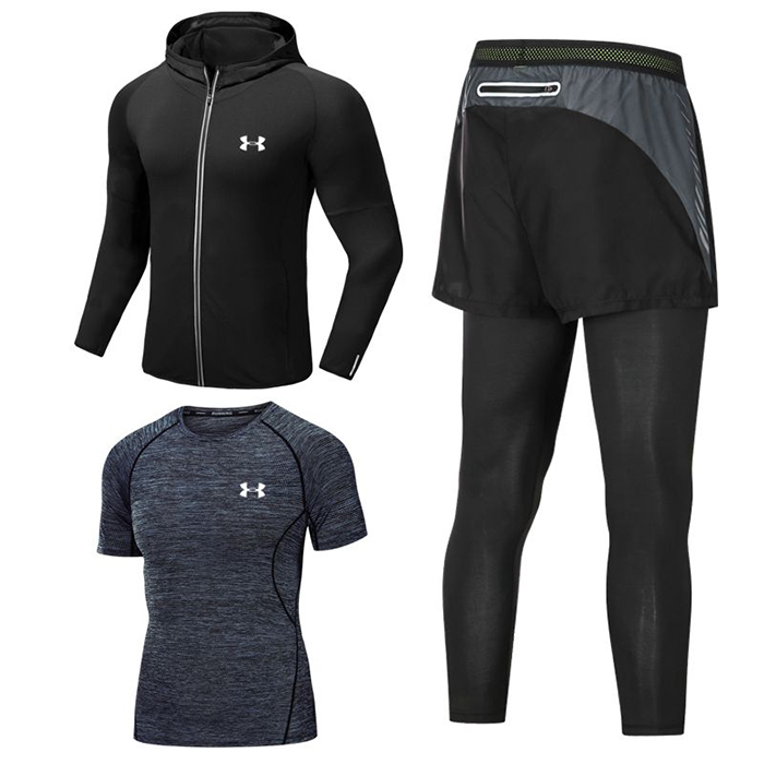 Under Armour 3 Piece Set Quick drying For men's Running Fitness Sports Wear Fitness Clothing men Training Set Sport Suit-3376845