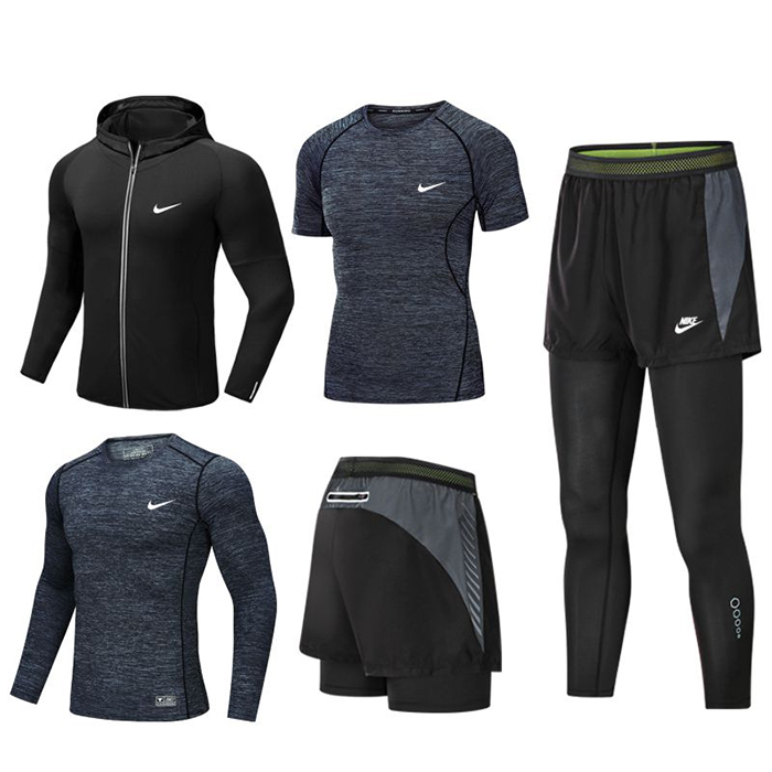 5 Piece Set Quick drying For men's Running Fitness Sports Wear Fitness Clothing men Training Set Sport Suit-7359649
