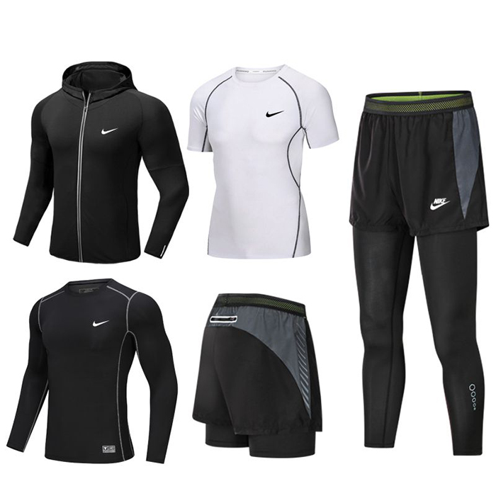 5 Piece Set Quick drying For men's Running Fitness Sports Wear Fitness Clothing men Training Set Sport Suit-1063433