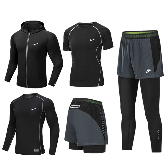 5 Piece Set Quick drying For men's Running Fitness Sports Wear Fitness Clothing men Training Set Sport Suit-3593650