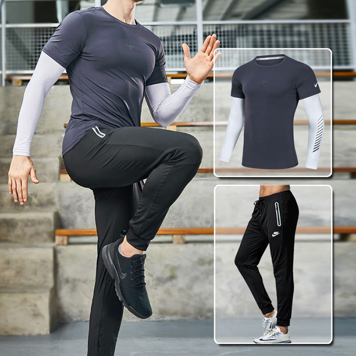 2 Piece Set Quick drying For men's Running Fitness Sports Wear Fitness Clothing men Training Set Sport Suit-2665259