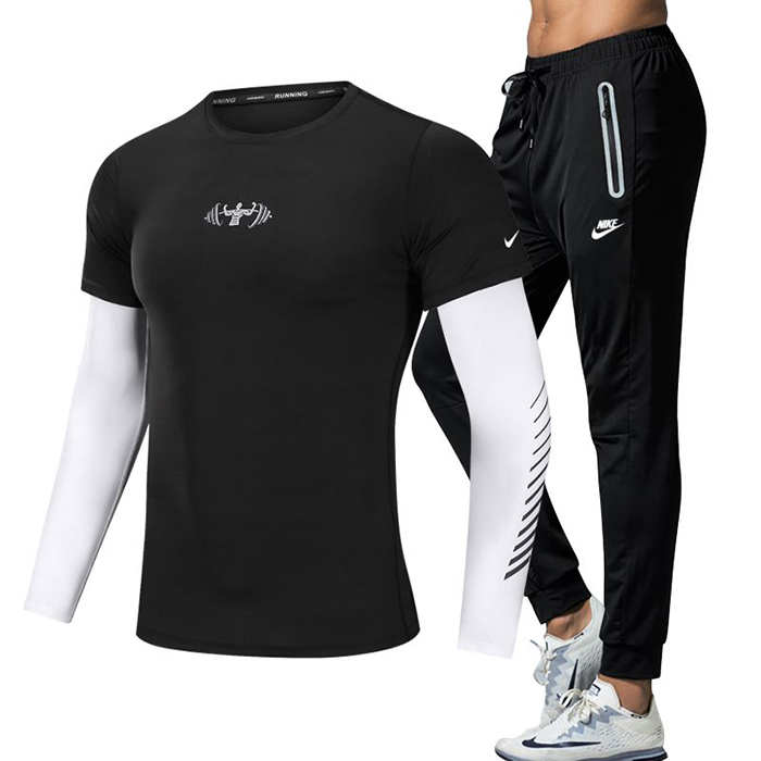 2 Piece Set Quick drying For men's Running Fitness Sports Wear Fitness Clothing men Training Set Sport Suit-2405702