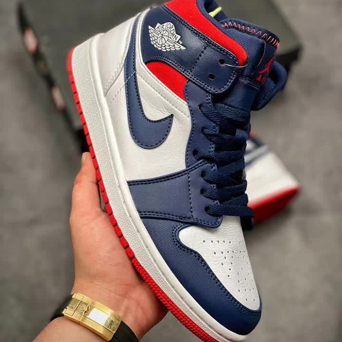 Air Jordan 1 Mid Jordan Brand Running Shoes-Navy Blue/White-7259458