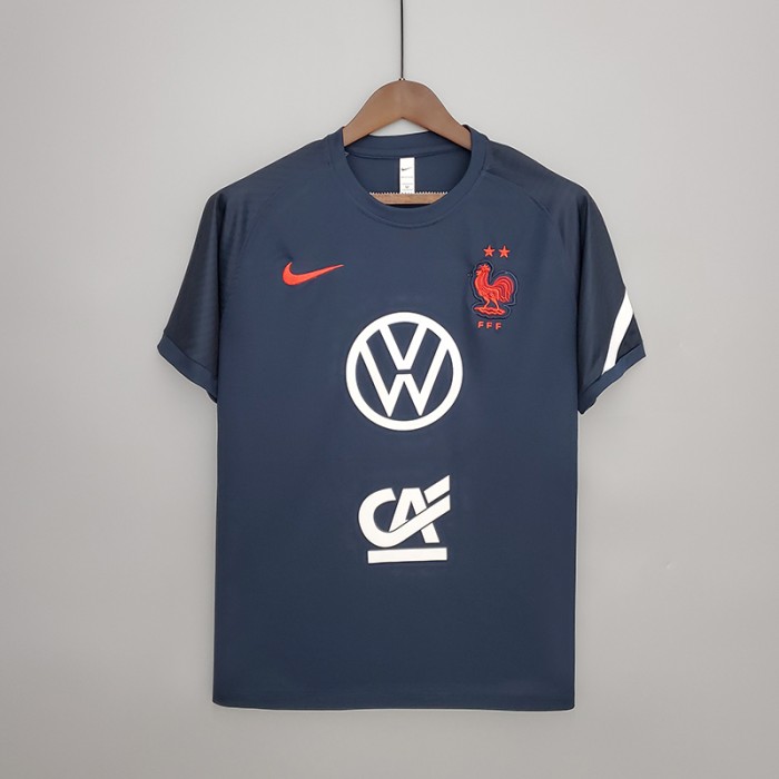 2021 France Training Suit Royal Blue Jersey version short sleeve-1510171