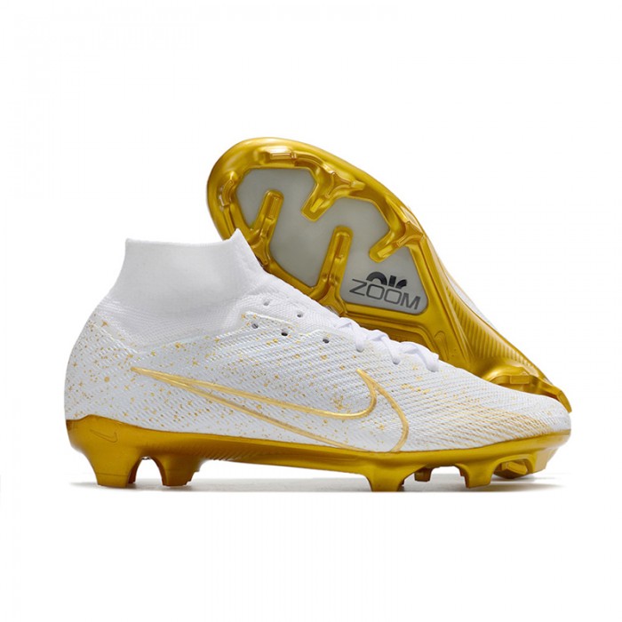 Air Zoom Mercurial Superfly IX Elite FG Soccer Shoes-White/Gold-9498684
