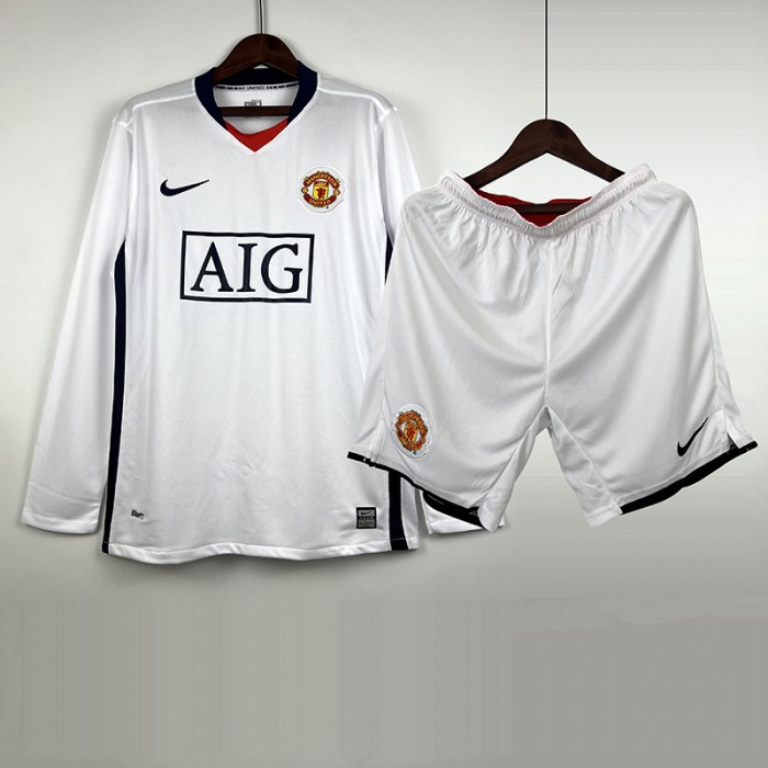 Retro 07/08 Manchester United M-U Away White Jersey Kit Long sleeve (Long sleeve + Short)-7212702