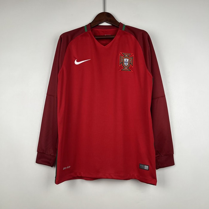 Retro 2016 Portugal Home White Long Sleeve Jersey Kit Long Sleeve-6209326