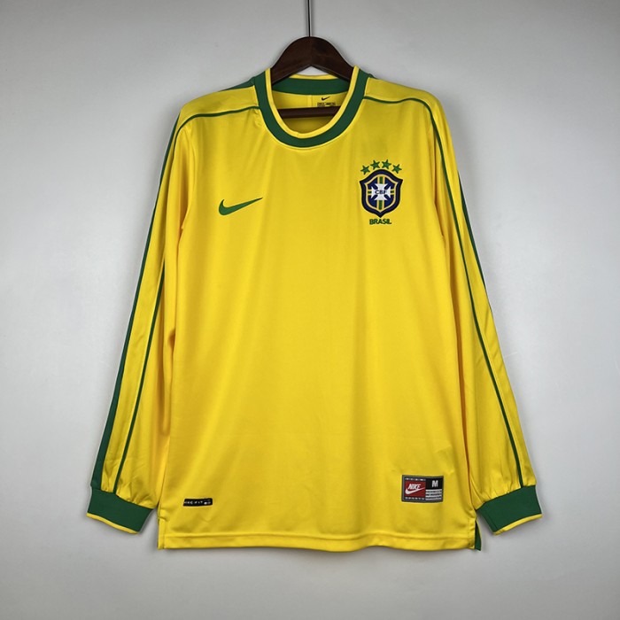 Retro 1998 Brazil Home Yellow Jersey Kit Long Sleeve-9900168