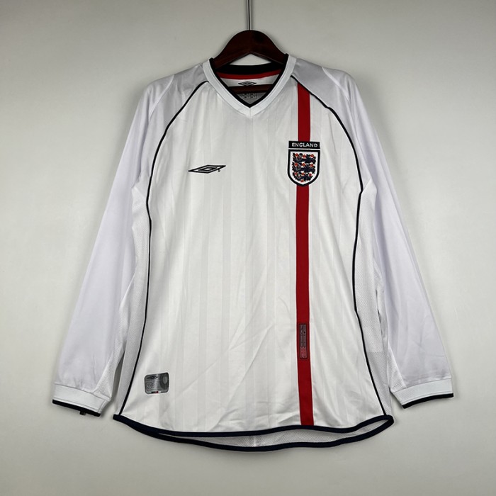 Retro 2002 England Home White Jersey Kit Long sleeve-7328942
