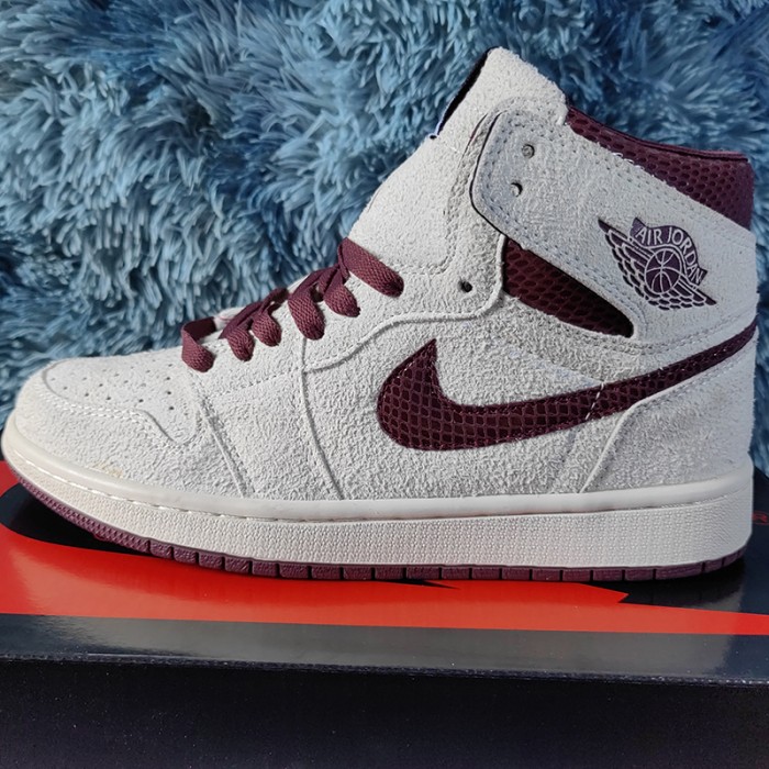 Air Jordan 1 AJ1 High Running Shoes-White/Wine Red-427052