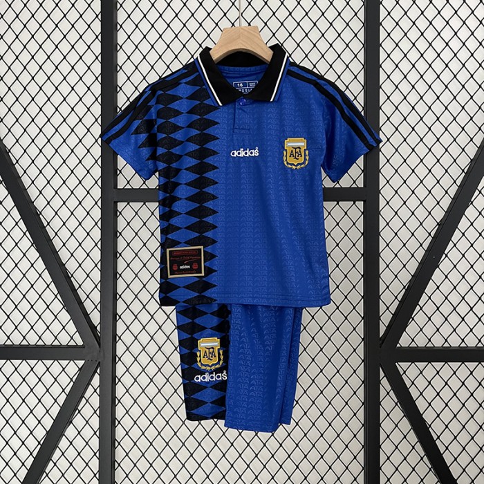 Retro 1994 Kids Argentina away Blue Black Kids jersey Kit short sleeve (Shirt + Short)-126829