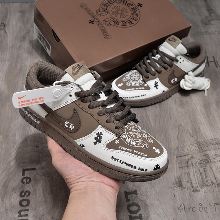 SB Dunk Low Running Shoes-White/Brown-7363565