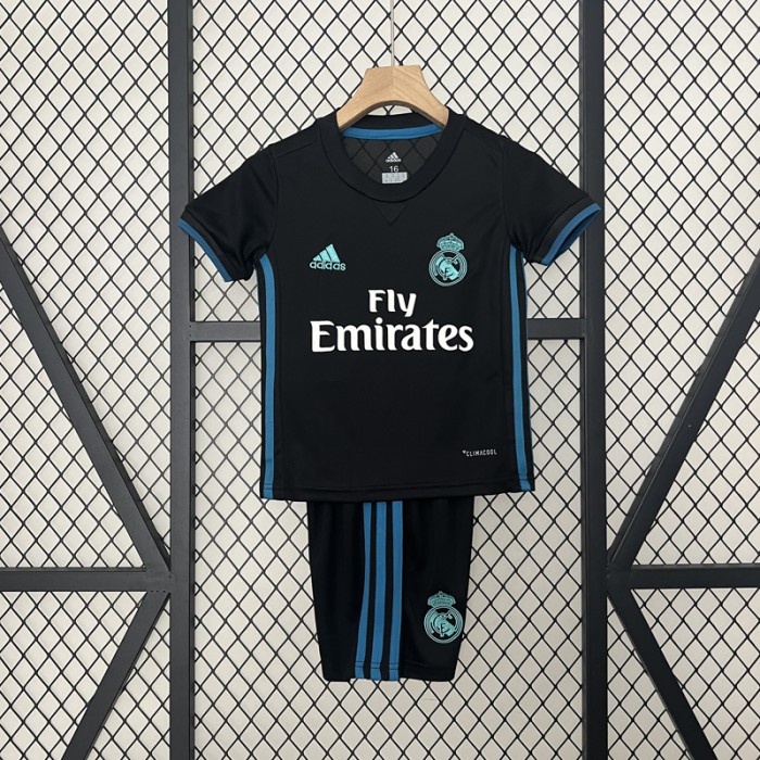 Retro 17/18 Kids Real Madrid Away Black Kids Jersey Kit short sleeve (Shirt + Short)-8322213