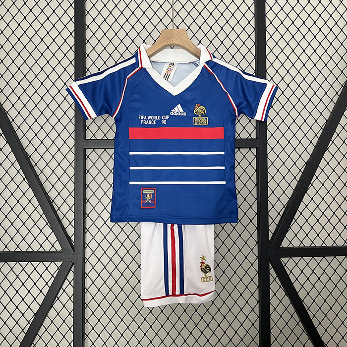 Retro Kids 1998 France Home Kids Blue Jersey Kit short Sleeve (Shirt + Short)-1919091