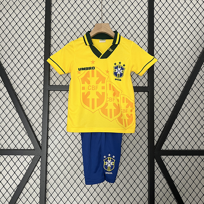 Retro Kids 93/94 Brazil Home Kids Yellow Jersey Kit short Sleeve (Shirt + Short)-3027279