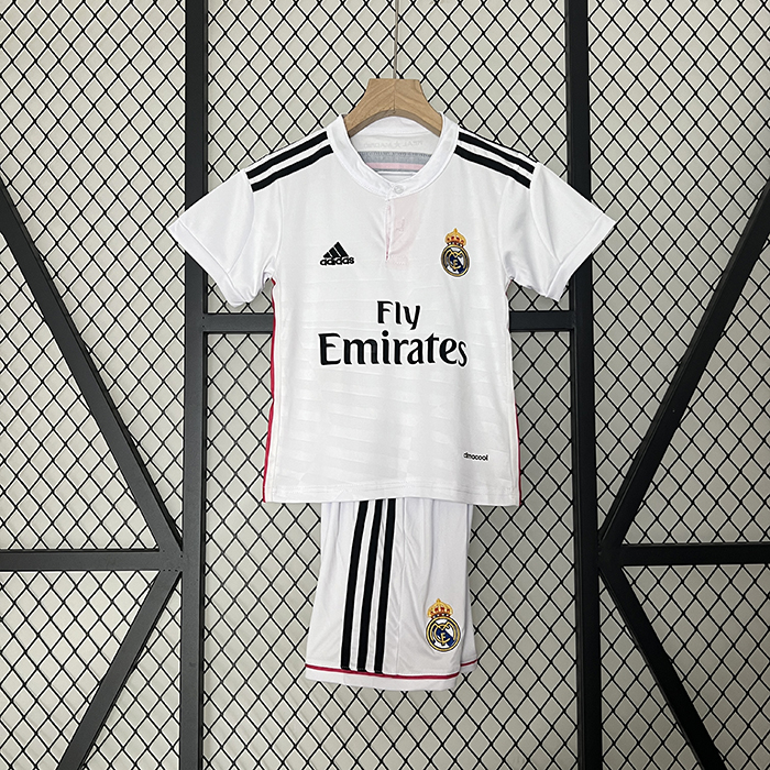 Retro 14/15 Kids Real Madrid Home White Kids Jersey Kit short Sleeve (Shirt + Short)-3894460