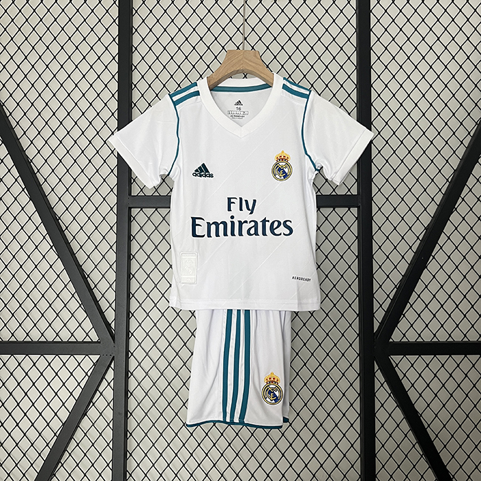 Retro 17/18 Kids Real Madrid Home White Kids Jersey Kit short Sleeve (Shirt + Short)-4573540