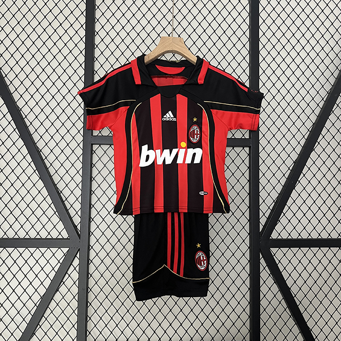 Retro 06/07 Kids AC Milan Home Red Black Kids Jersey Kit short Sleeve (Shirt + Short)-7150428