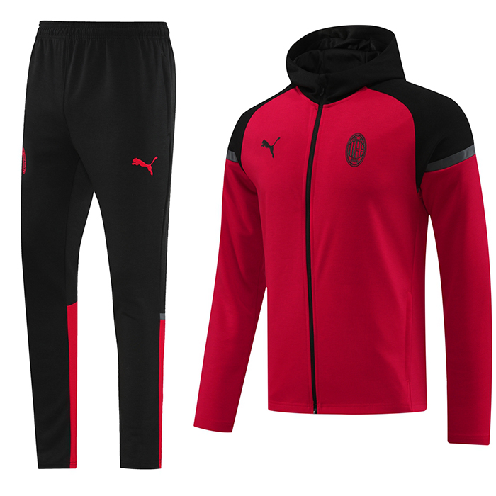 24/25 AC Milan Red Black Hooded Edition Classic Jacket Training Suit (Top+Pant)-5368357