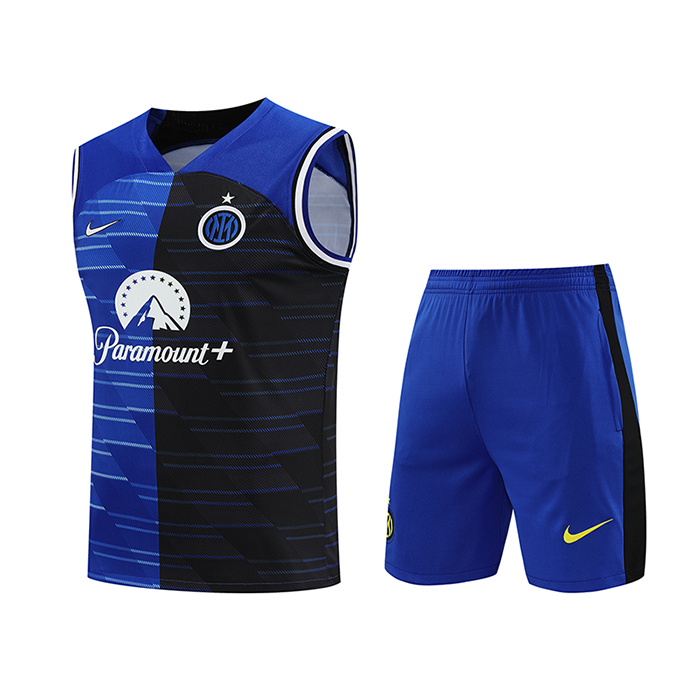 24/25 Inter Milan Training Black Blue Jersey Kit Sleeveless (Vest + Short)-9490850