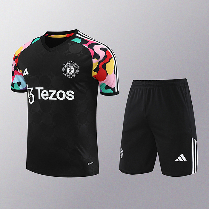 24/25 Manchester United M-U Training Black Jersey Kit short Sleeve (Shirt + Short)-663839