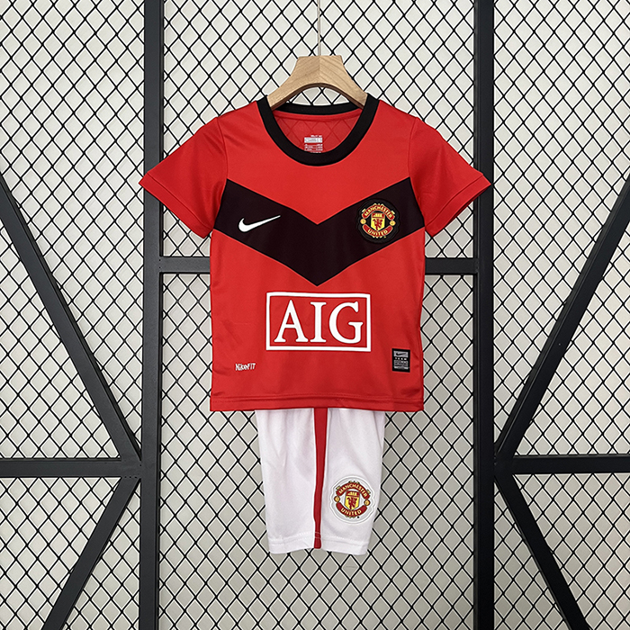 Retro kids 09/10 Manchester United M-U Home Red Black Kids Jersey Kit short Sleeve (Shirt + Short)-5610260