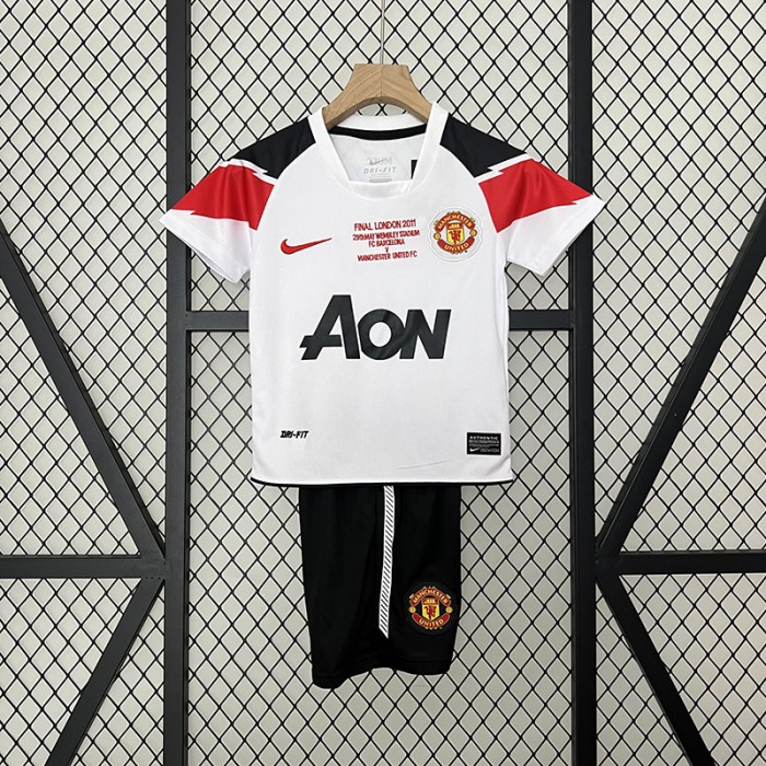 Retro 10/11 Kids Manchester United M-U Away Champions League White Kids Jersey Kit short sleeve (Shirt + Short)-5316390