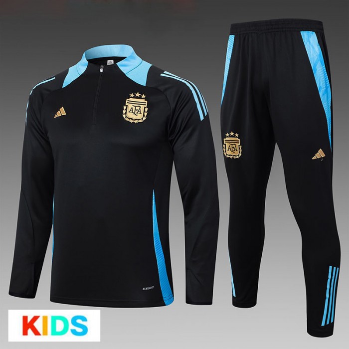 2024 Kids Argentina Black Kids Edition Classic Jacket Training Suit (Top+Pant)-1943266