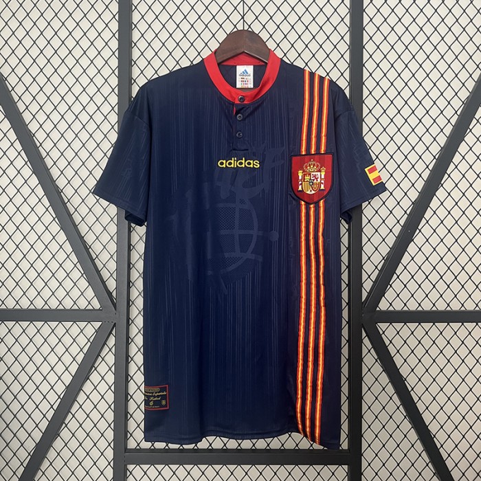 Retro 1996 Spain Away Navy Blue Jersey Kit short sleeve-2906183
