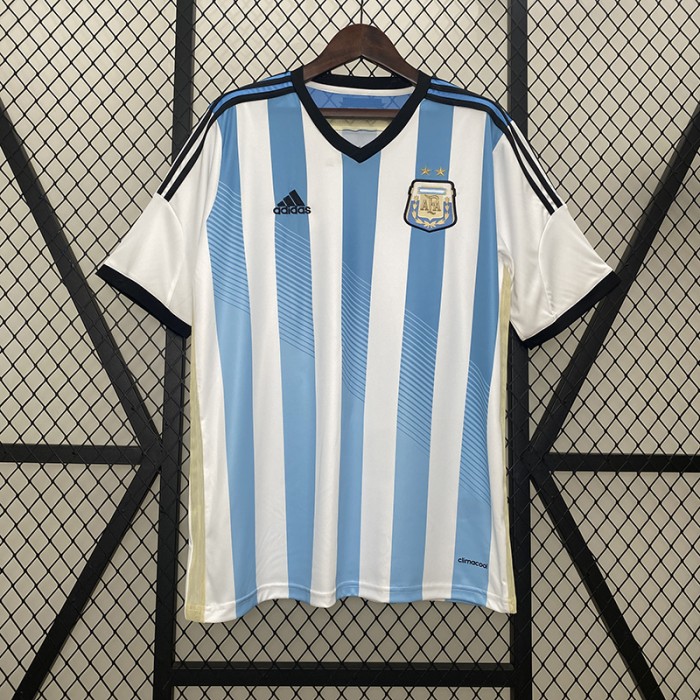 Retro 2014 Argentina Home White Blue Jersey Version Short Sleeve-6153182