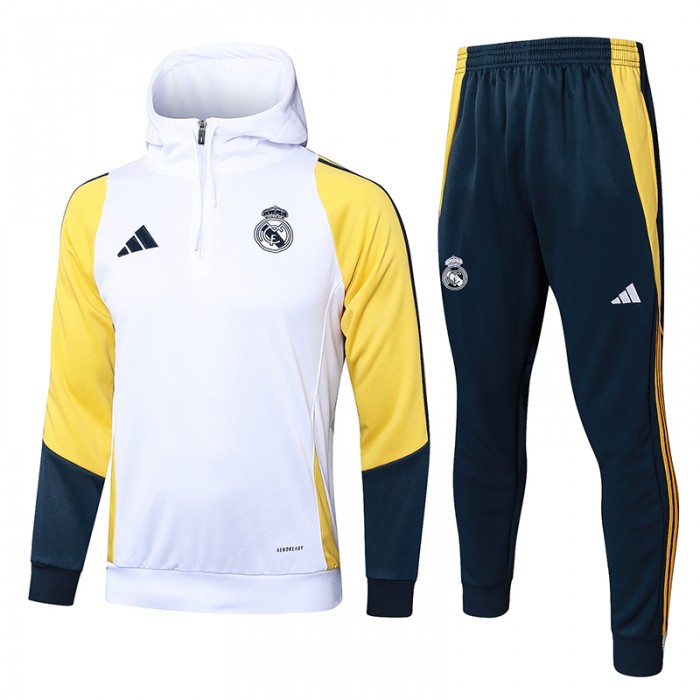 24/25 Real Madrid White Yellow Hooded Edition Classic Jacket Training Suit (Top+Pant)-4995340