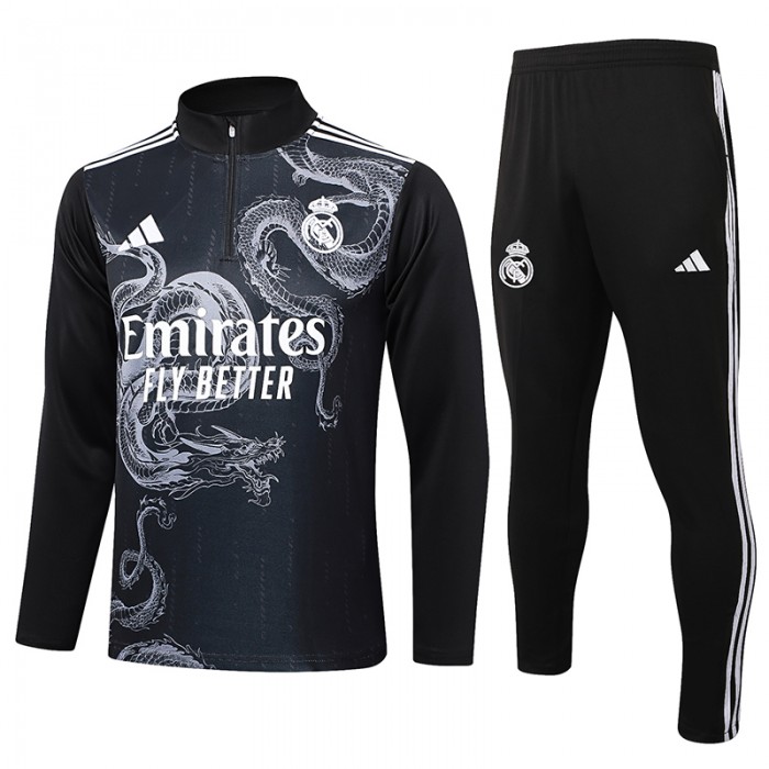 24/25 Real Madrid Black White Edition Classic Jacket Training Suit (Top+Pant)-9159073