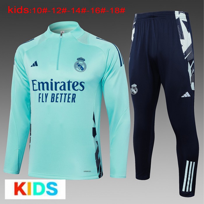 24/25 Kids Real Madrid Light Green Edition Classic Jacket Training Suit (Top+Pant)-9954540