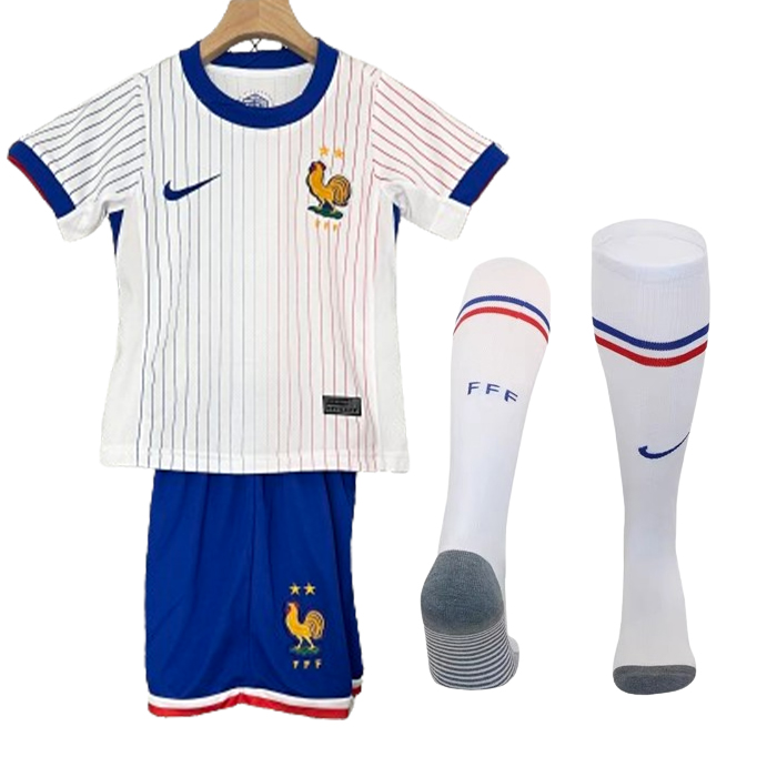 2024 Kids France Away White Kids Jersey Kit short Sleeve (Shirt + Short +Socks)-5888160