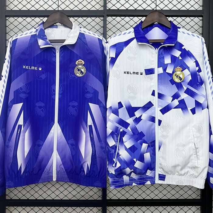 24/25 Real Madrid Trench Coat Reversible White Purple Windbreaker Long Sleeve-6190332