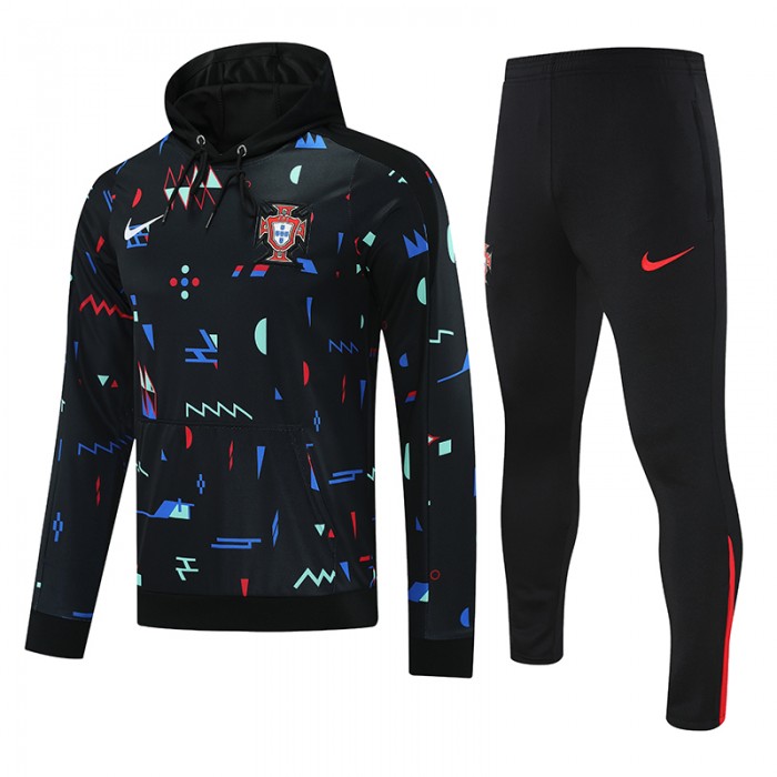 2024 Portugal Navy Blue Hodded Edition Classic Jacket Training Suit (Top+Pant)-946520