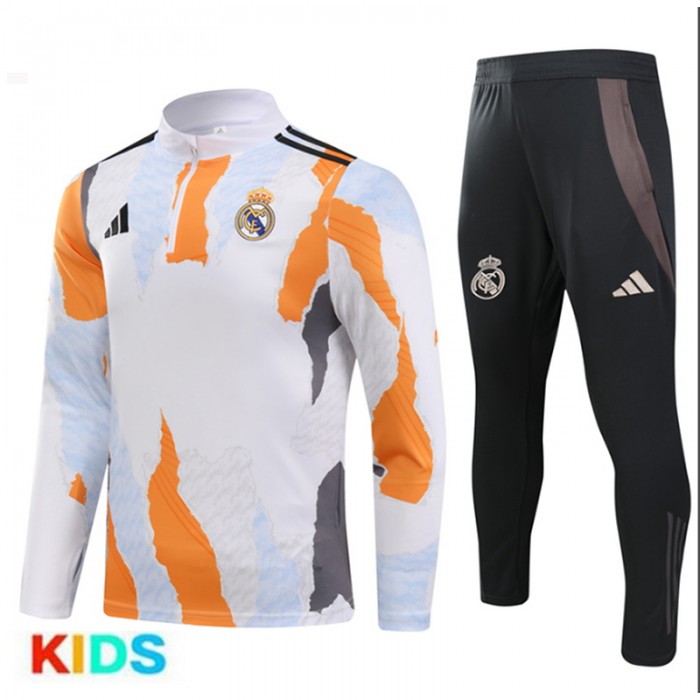24/25 Kids Real Madrid White Yellow Edition Classic Jacket Training Suit (Top+Pant)-6269049