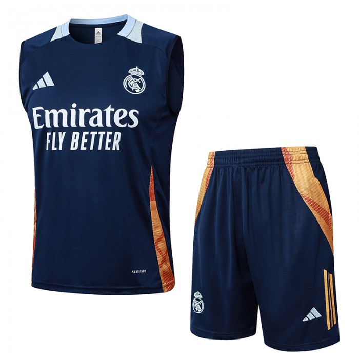 24/25 Real Madrid Nvay Blue Training jersey Kit Sleeveless Vest (Vest + Short)-9399986