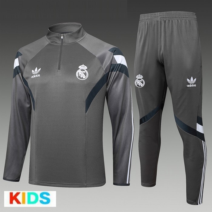 24/25 Kids Real Madrid Gray Edition Classic Jacket Training Suit (Top+Pant)-5104713