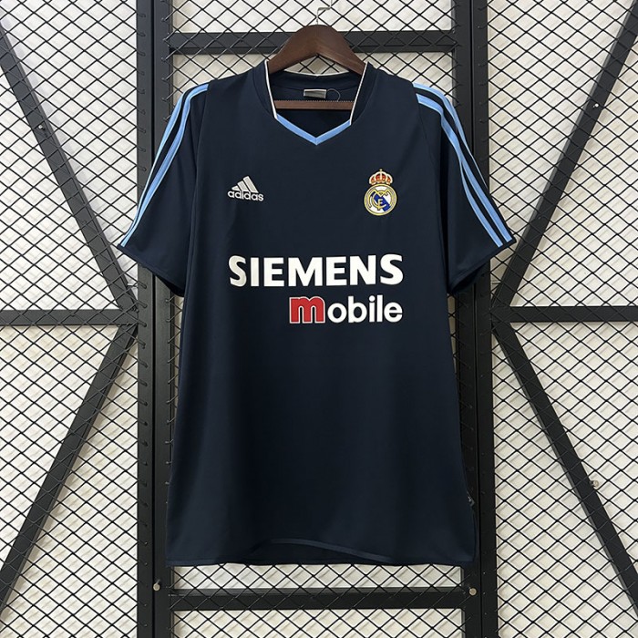 Retro 03/04 Real Madrid Away Navy Blue Jersey Kit Short Sleeve-1361087